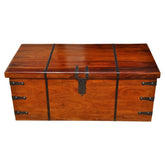 Takat Metal Large Solid Wood with Metal Accents Storage Trunk Coffee Table Chest